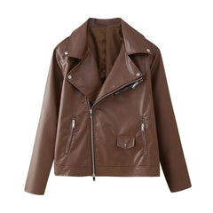 Hipster Zipper Faux Leather Short Jacket