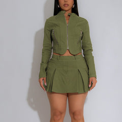 Zipper Top Sexy Skirt Two Piece Set