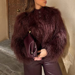 Fur Effect Knitted Coat