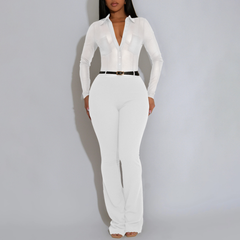 Sexy See through Long Sleeves Tight Jumpsuit Pants