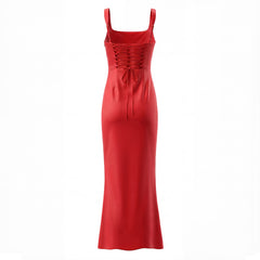 Back Cross Lace up Waist Dress