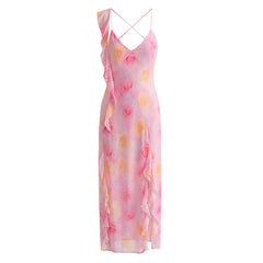Ruffled Irregular Asymmetric Backless Dress