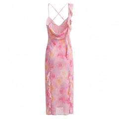 Ruffled Irregular Asymmetric Backless Dress