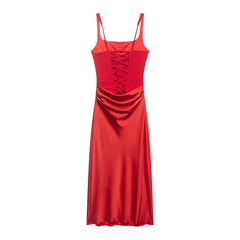 Slimming Fitted Waist Pleated Strap Dress