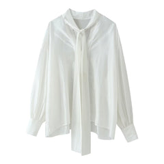 V neck Long Sleeve Bowknot Straight Hem Shirt