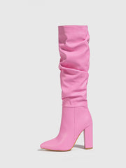 Pointed Toe Chunky Heel Pointed Toe Natural Wrinkle Zipper Boots