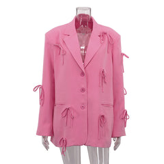 Pink Bow Blazer Loose Fitting