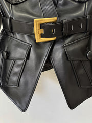 Belt Slim Fit Leather Jacket Coat