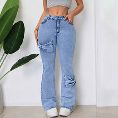 Washed High Waist Bootcut Trousers