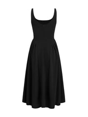 Round Neck Backless Waist Trimming Sleeveless Dress