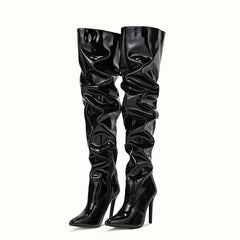 Patent Leather Slimming Pointed Stiletto  High Heel Boots