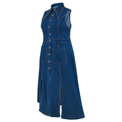 Jeans Cardigan Sleeveless Split Maxi Dress