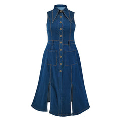 Jeans Cardigan Sleeveless Split Maxi Dress