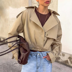 Khaki Double Breasted Collar Trench Coat