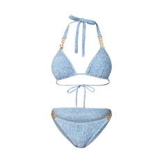 Bikini Triangle Sexy Denim Printing Split Swimsuit Wrap Skirt
