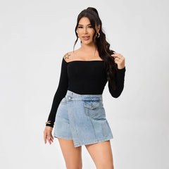 High Waist A line Short Pantskirt Irregular Asymmetric
