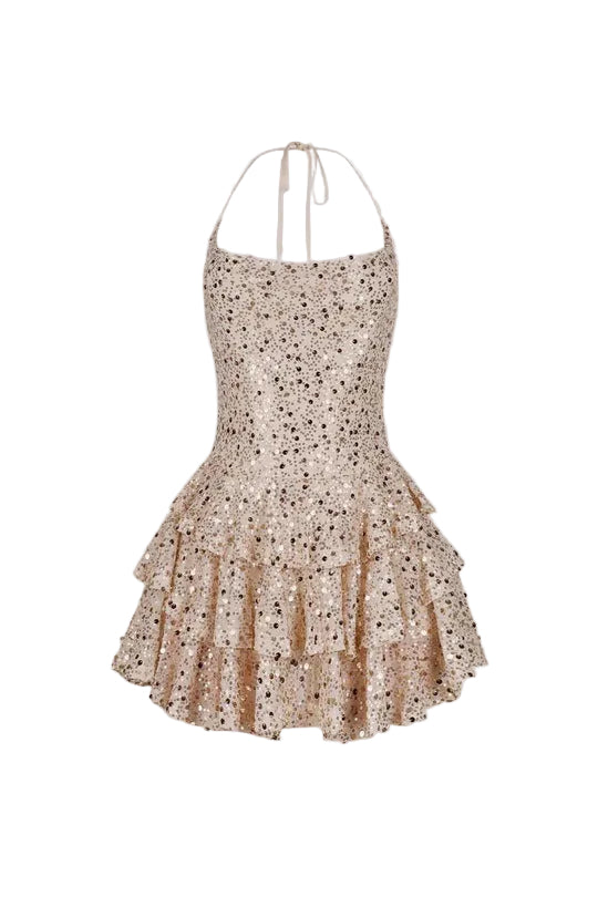 Sleeveless Backless Sexy Sequined Suspender Short Dress