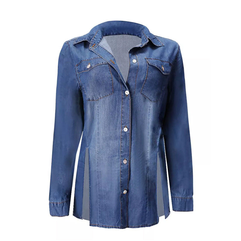 Denim Shirts Button Roll Sleeve