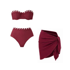 Bikini Wine Red Tube Top Split Swimsuit