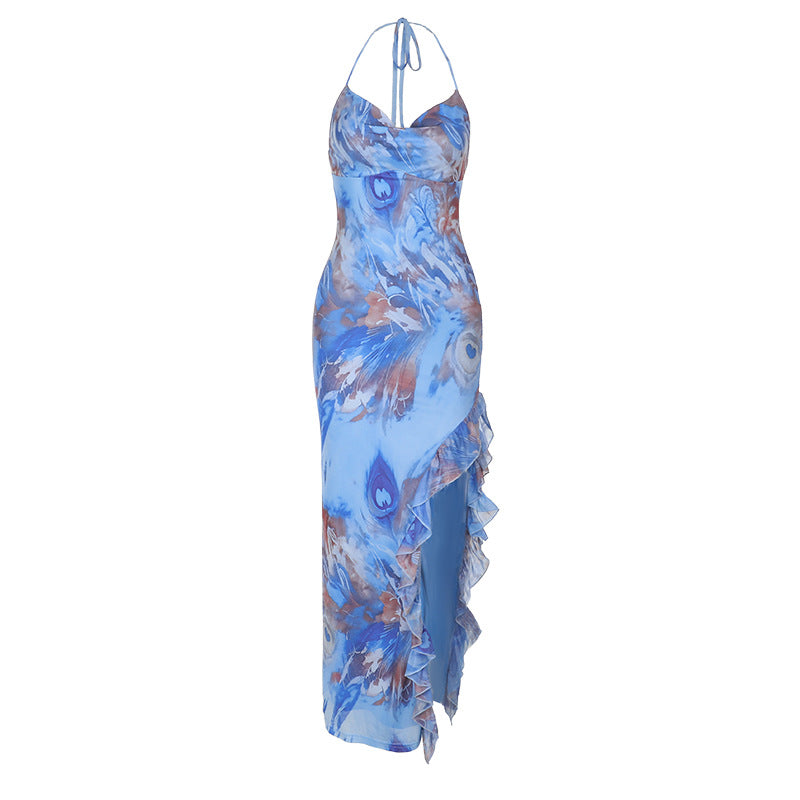 Pocket Collar Print Maxi Dress