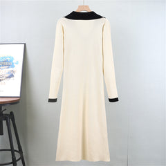 V Neck Pullover Long Knitted Sweater A Line Dress