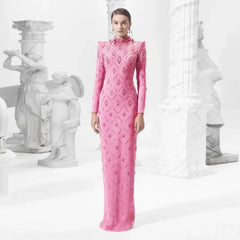 Long Sleeve Slim Heavy Embroidery  Formal Dress