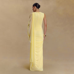 Fashionable Pleated Mesh  Neck Slim Dress