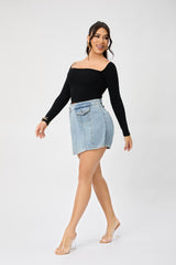 High Waist A line Short Pantskirt Irregular Asymmetric