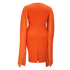 Super Long Sleeve Pleated Sheath Dress