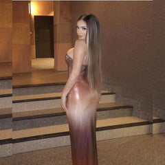 Women Autumn Sexy Tube Top Maxi Dress Nightclub Tight Fitting Cinched Hip Dress Women