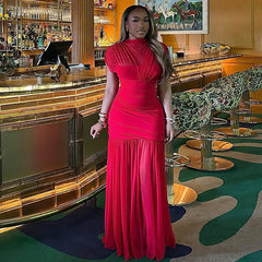 Elegant Clothing Solid Color Splicing Hip Dress