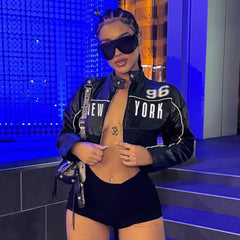 Bud Stripe Numbers Short Faux Leather Jacket