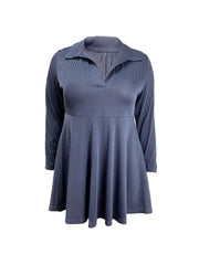 Elegant V neck Corduroy Long Sleeve Dress
