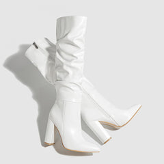 Pointed Toe Chunky Heel Pointed Toe Natural Wrinkle Zipper Boots