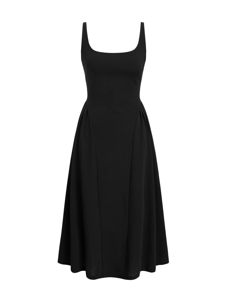 Round Neck Backless Waist Trimming Sleeveless Dress