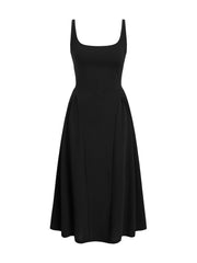 Round Neck Backless Waist Trimming Sleeveless Dress
