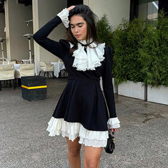 Elegant Hepburn Wind Black Velvet Dress Two-Piece