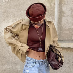 Khaki Double Breasted Collar Trench Coat