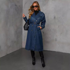 Retro Denim  Windbreaker Coat With Belt