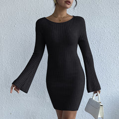 Bell Sleeve Elegant Bodycon Knitted Dress