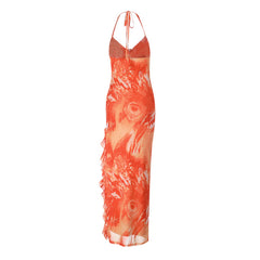 Pocket Collar Print Maxi Dress