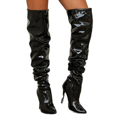 Patent Leather Slimming Pointed Stiletto  High Heel Boots