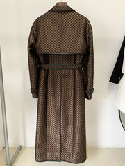 Star Belt Jacquard Maze Pattern Long Trench Coat