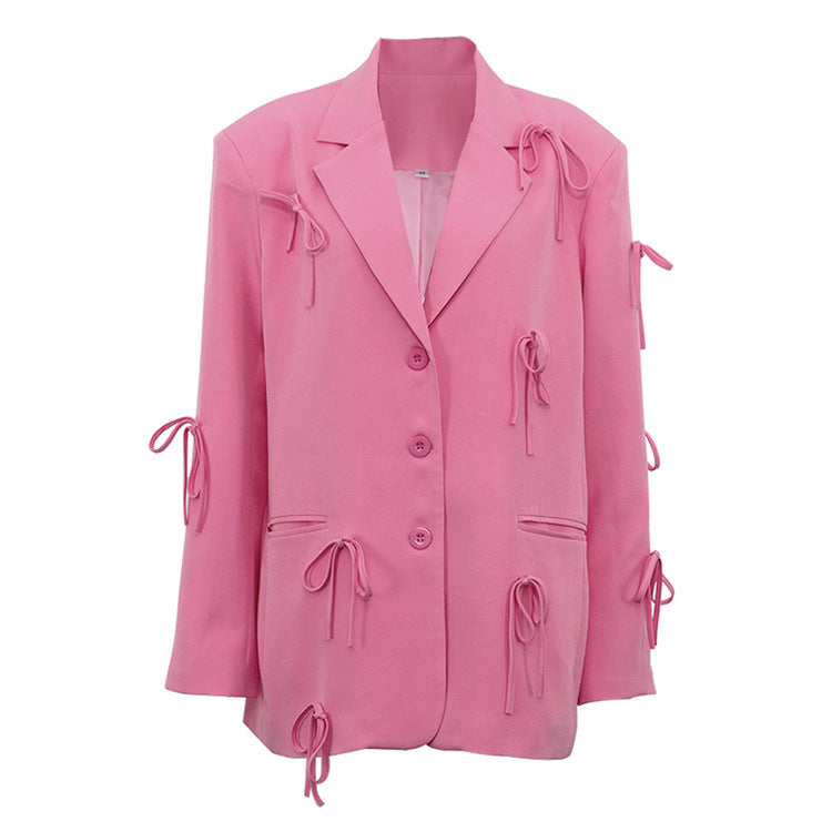 Pink Bow Blazer Loose Fitting