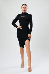 Half Turtleneck Chest Hollow Slimming Dress