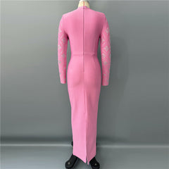 Long Sleeve Slim Heavy Embroidery  Formal Dress