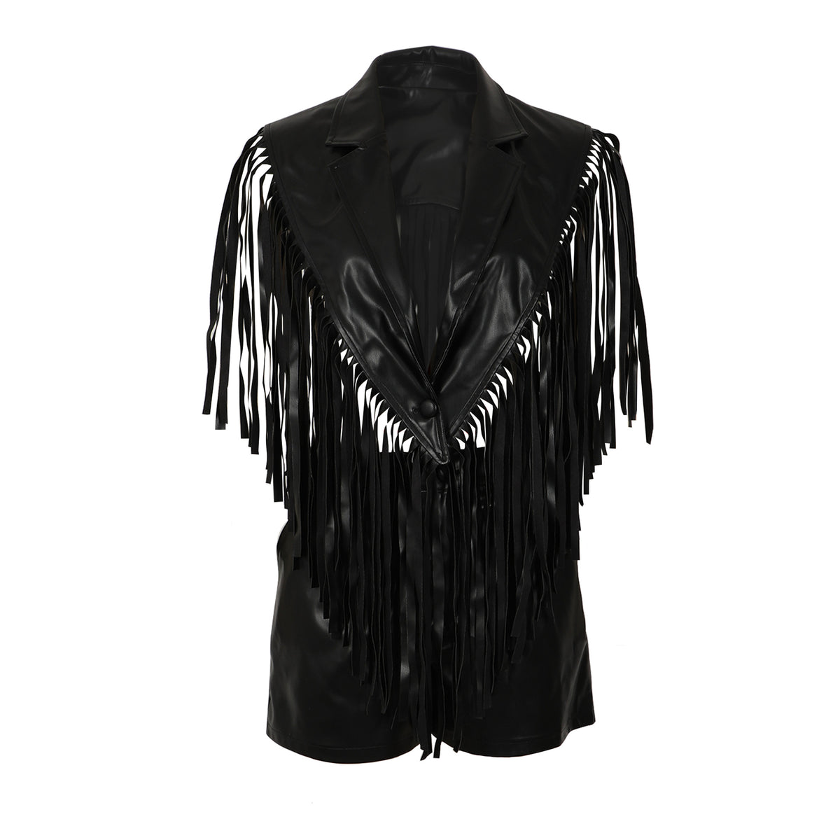 Leather Sleeveless Tassel Top Vest Shorts Two Piece Sets