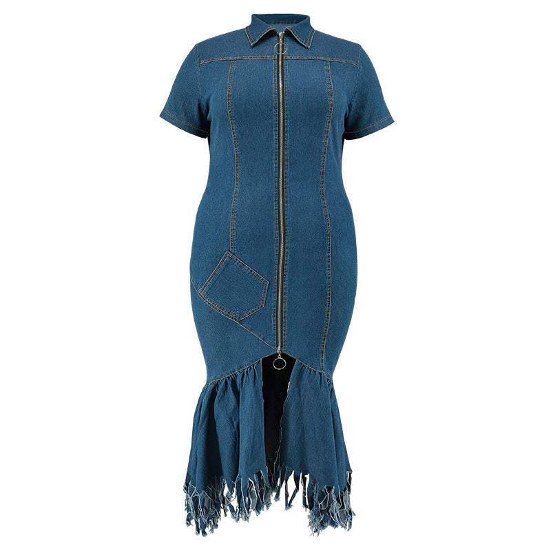 Plus Size Women Denim One Piece Dress