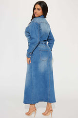 Long Sleeve Denim Trench Coat Cardigan Denim Cloak Dress