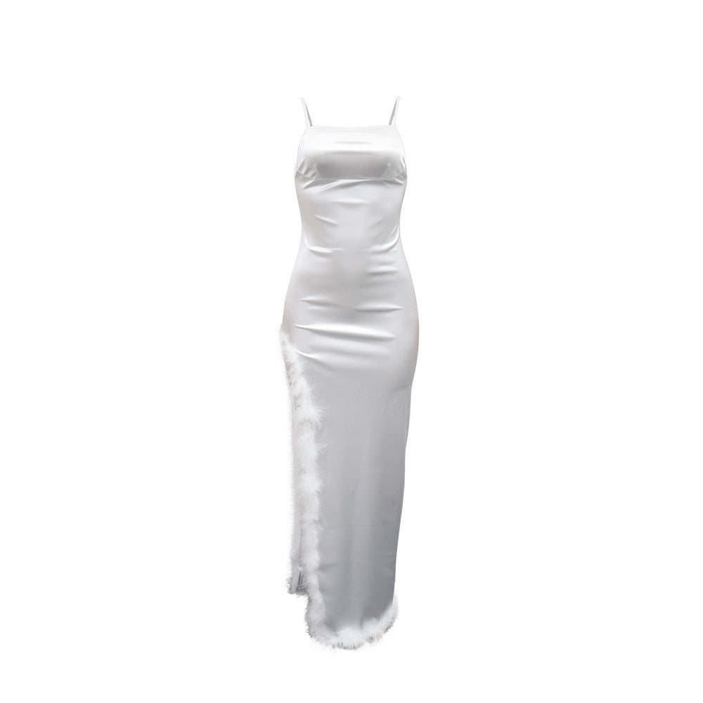 Sexy Backless Slim Fit Feather Edge Lace up Dress